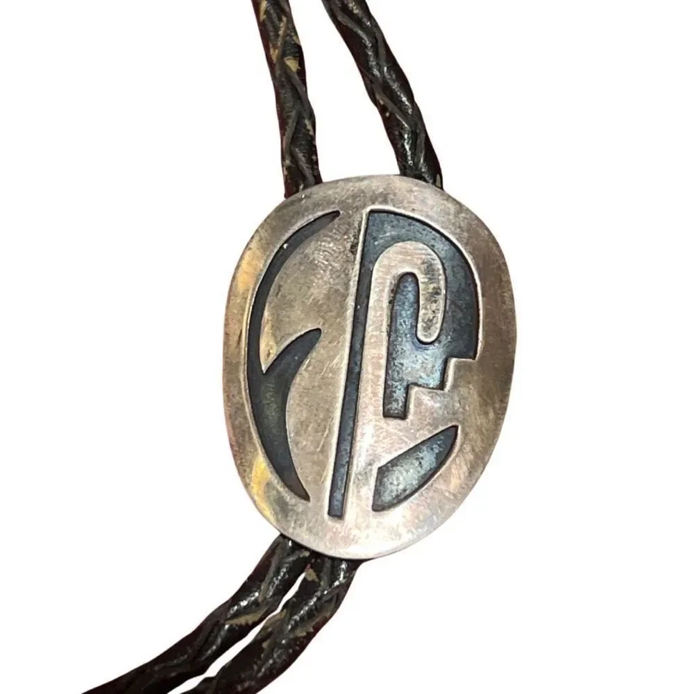 Vtg 1960s Sterling Silver Overlay Bolo Tie Mid Century Modern Southwestern C31